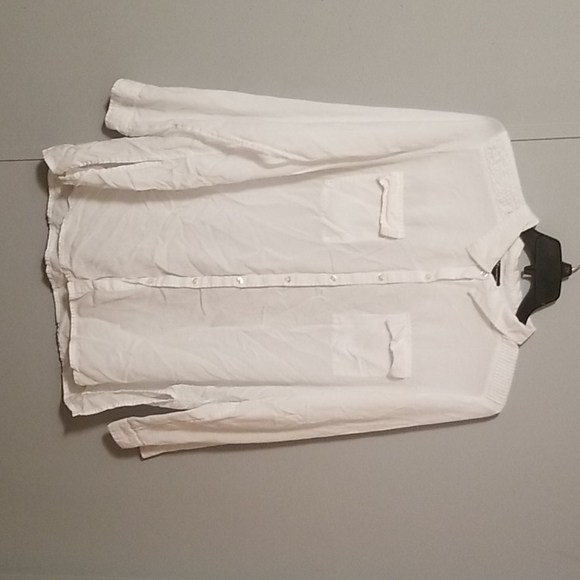 White Button Up Ruffle Shoulder Blouse - Picture 1 of 4